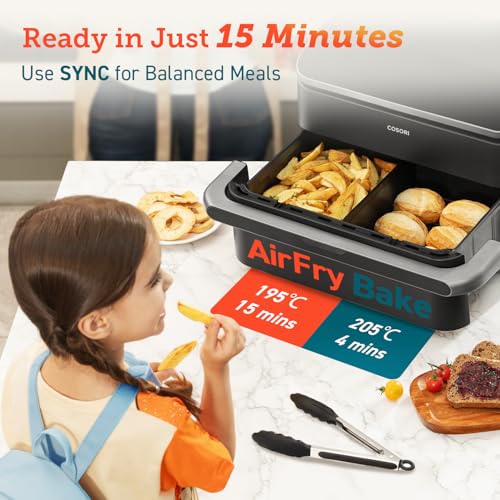 COSORI Dual Air Fryer TwinFry, 10L Flexible Capacity, Single & Double Zone Convertible, 4 Fast Heaters