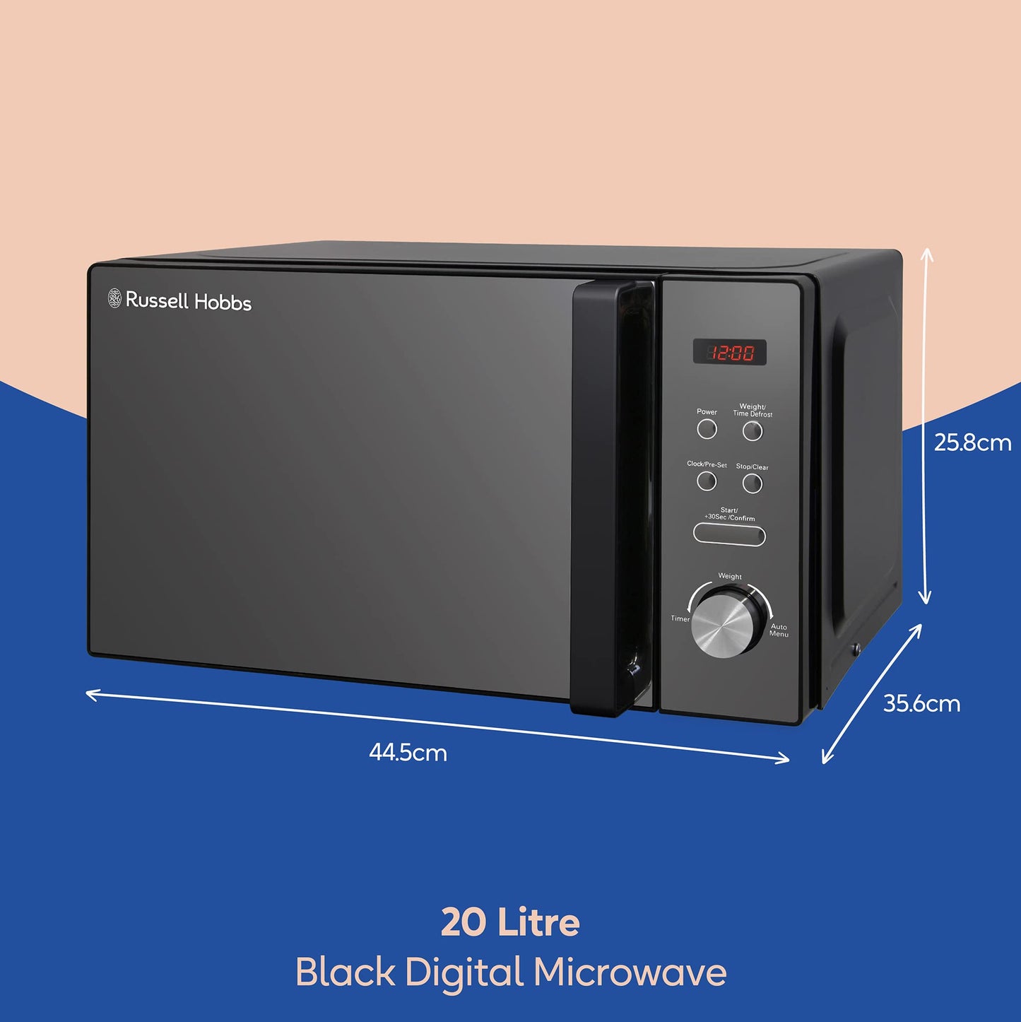Russell Hobbs RHM2076B 20 Litre 800 W Black Digital Solo Microwave with 5 Power Levels