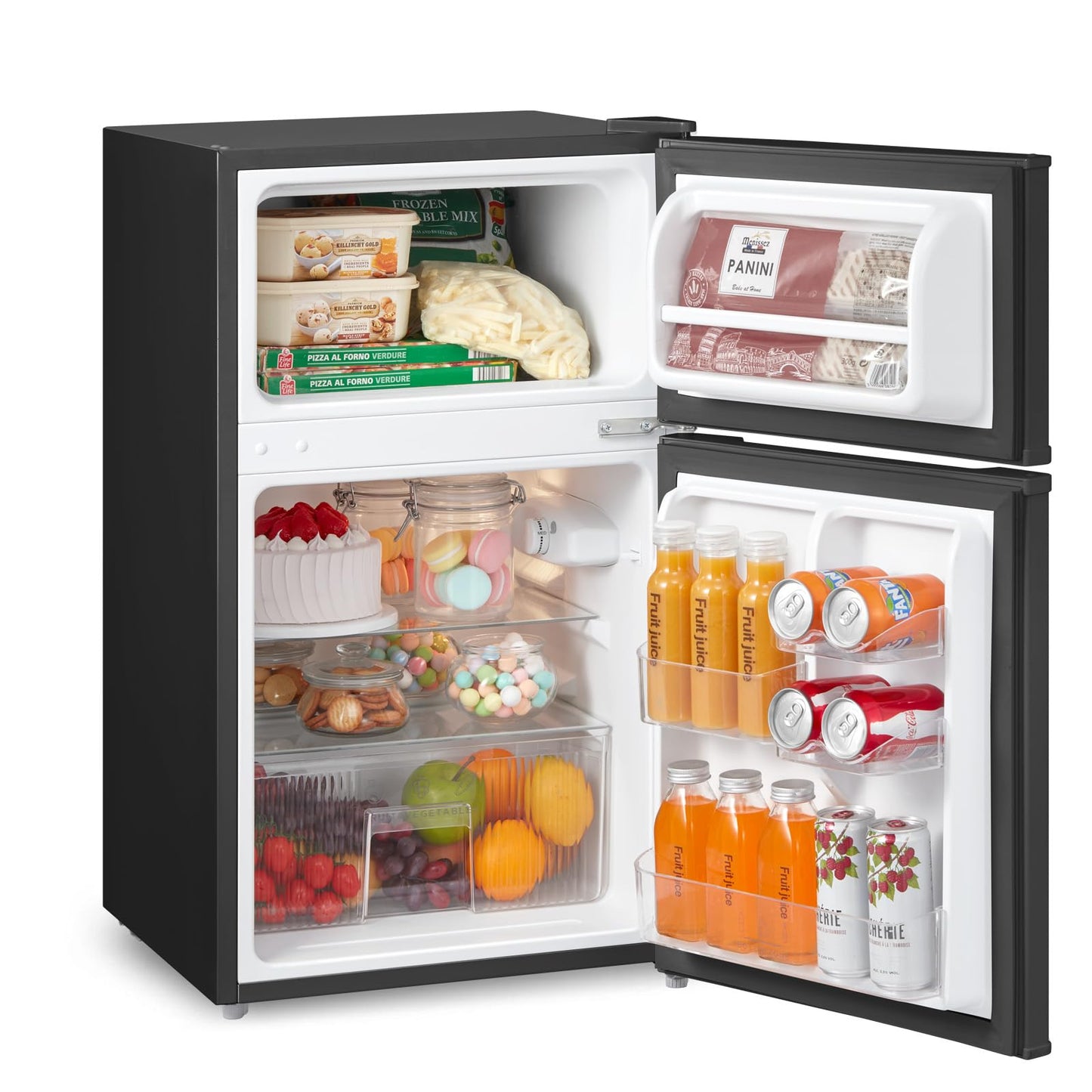 COMFEE' RCT87BL2(E) Under Counter Fridge Freezer, 87L Double Door Small Fridge Freezer with Light