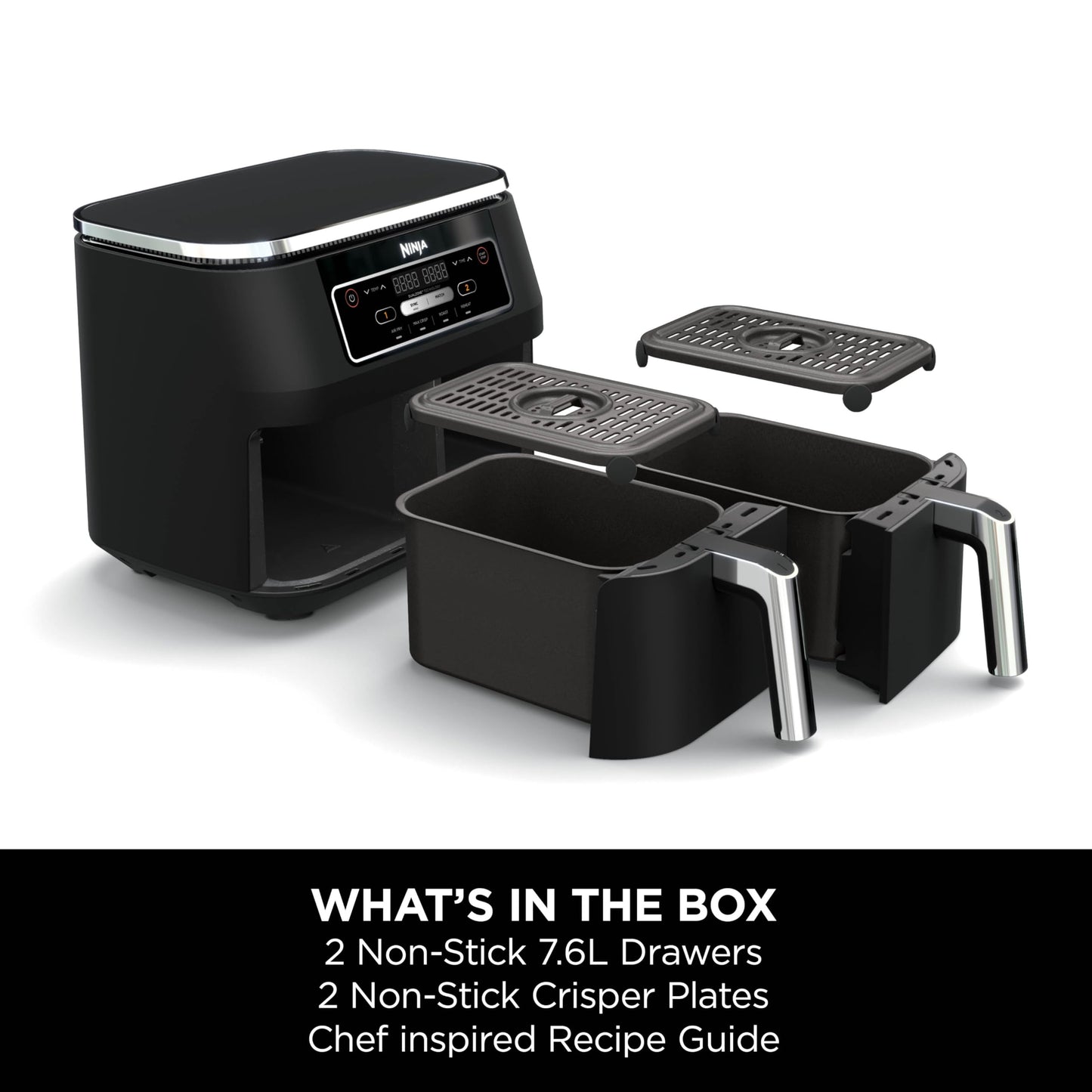 Ninja Foodi Dual Zone Digital Air Fryer, 2 Drawers, 7.6L, 4-in-1, Uses No Oil, Air Fry, Max Crisp, Roast, Reheat