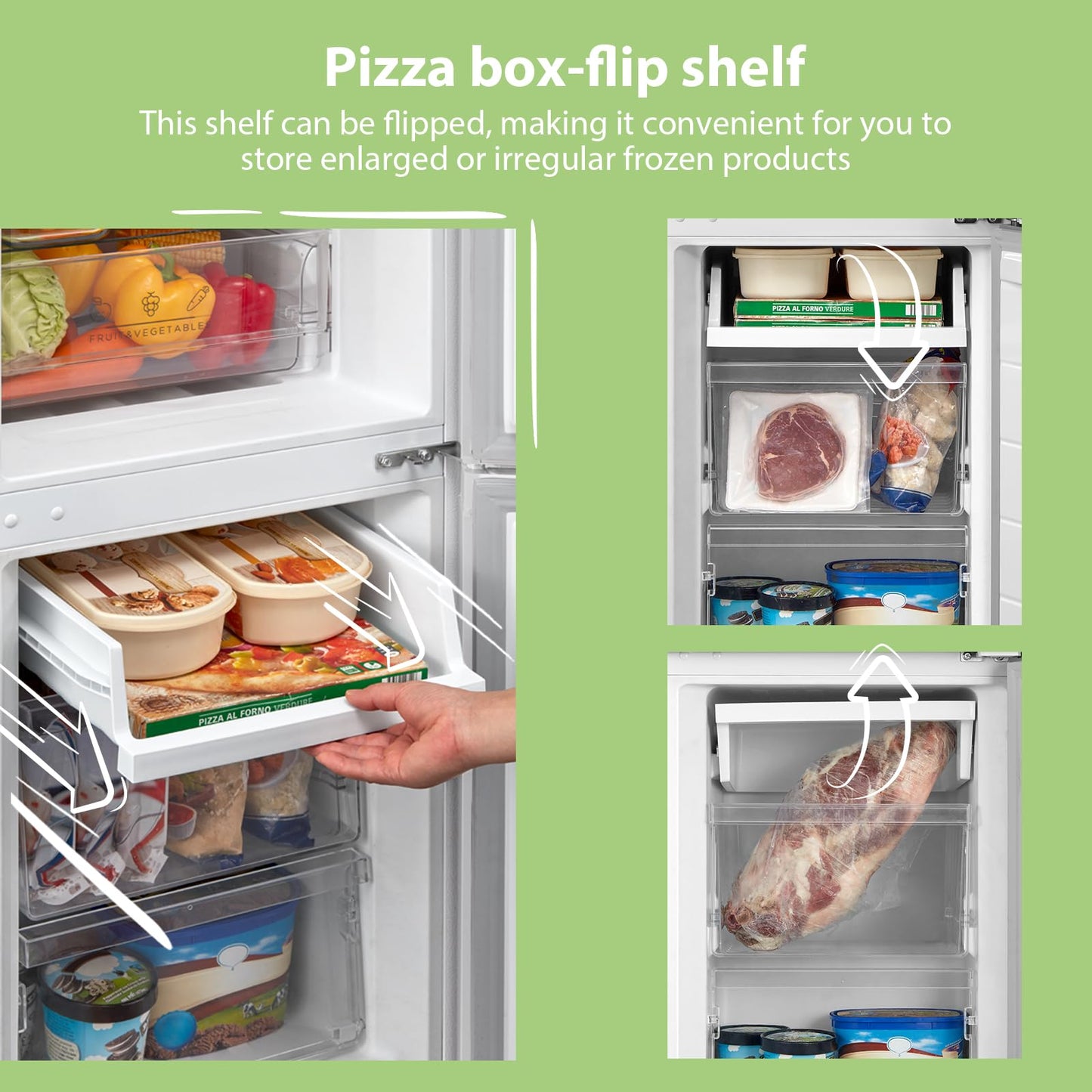 COMFEE' Freestanding Fridge Freezer 174 Litre RCB169WH2(E) Low Frost Fridge with Reversible Door Hinge - Energy Saving LED lights & Adjustable thermostat – Low Noise- White